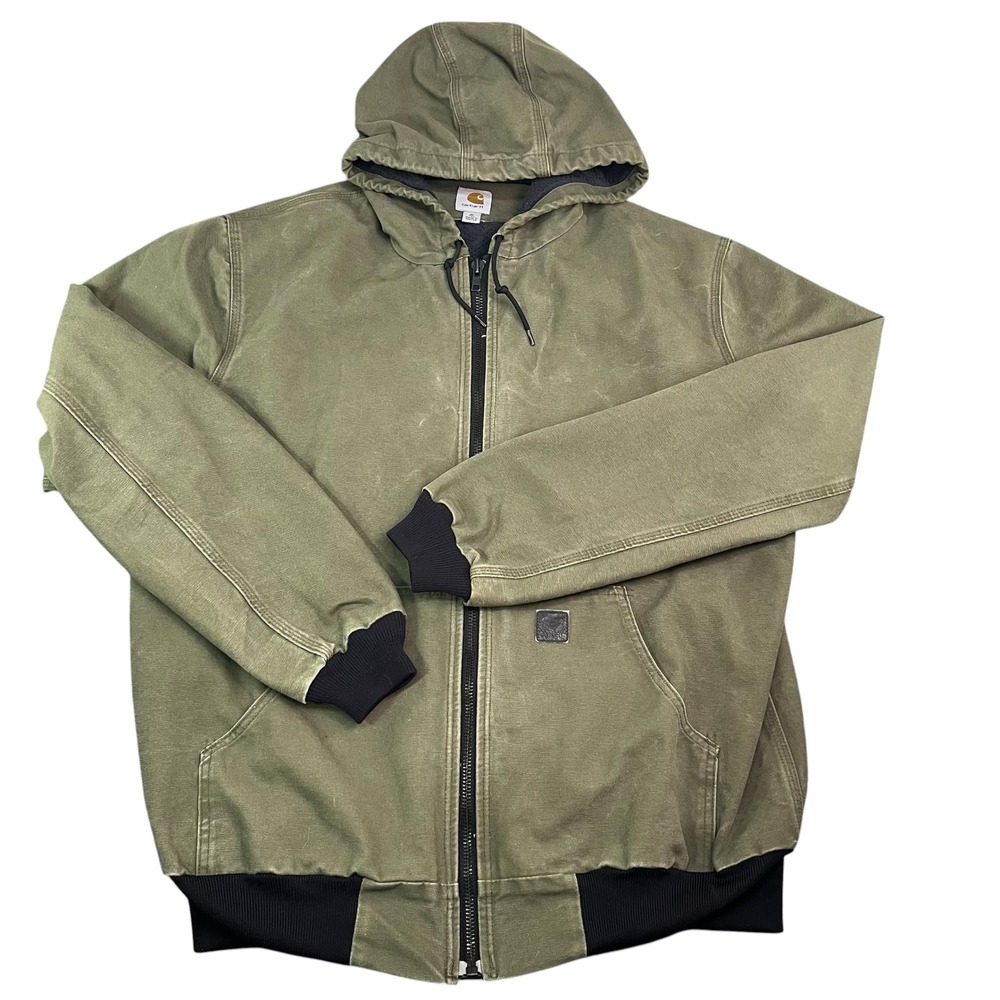 Carhartt Mens XL Tall Olive Green Duck Canvas Thermal Lined Hooded Active Jacket